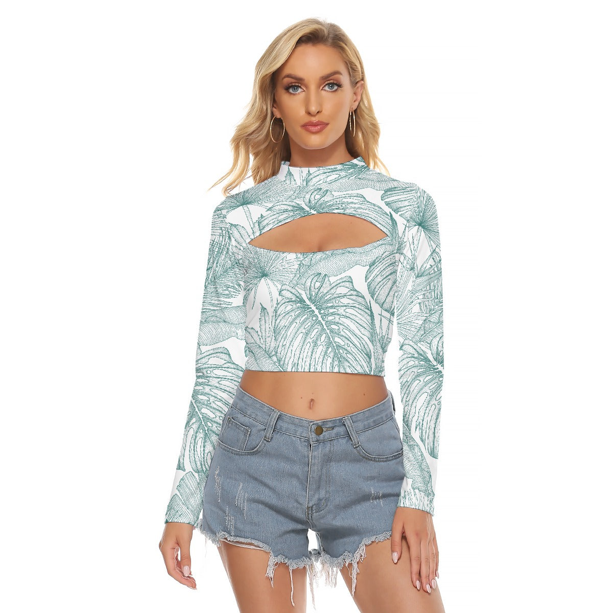 All-Over Print Women's Hollow Chest Keyhole Tight Crop Top