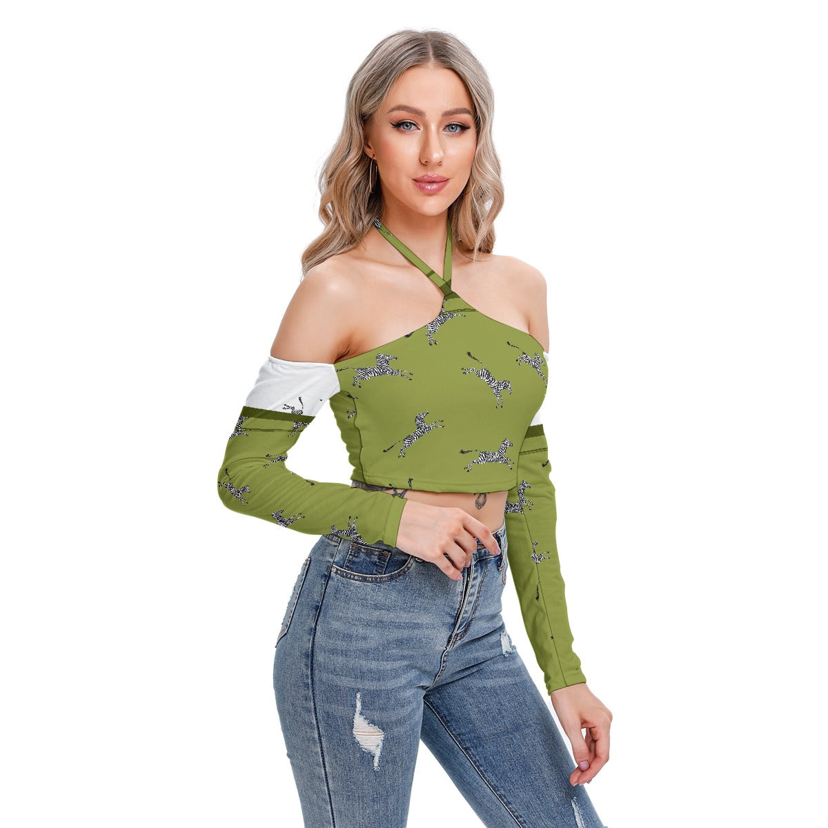 All-Over Print Women's Halter Lace-up Top