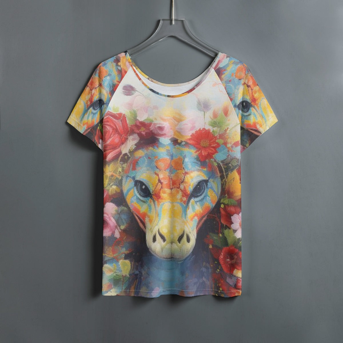 All-Over Print Women's Round Neck T-shirt With Raglan Sleeve