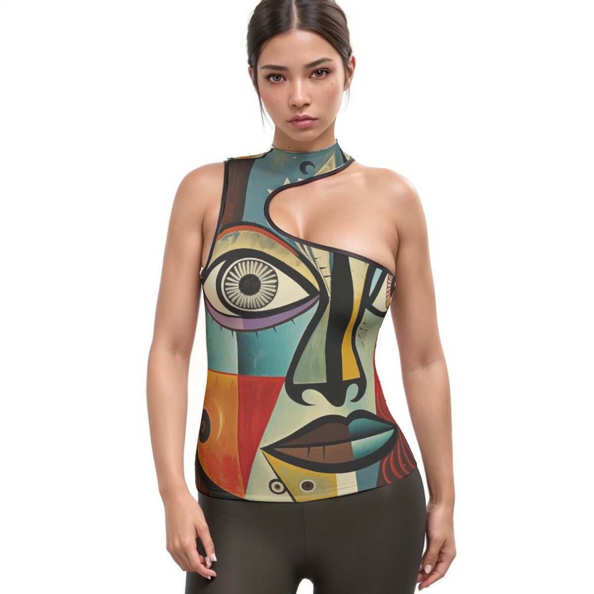 All-Over Print Women's Halter Sleeveless Asymmetrical Tank Top