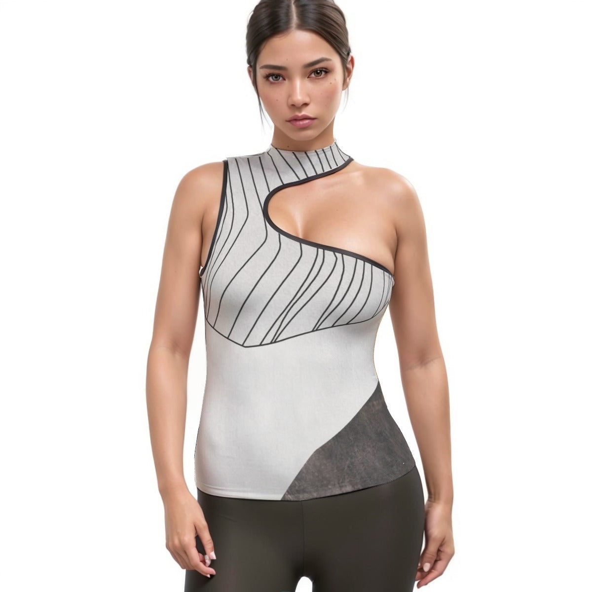 All-Over Print Women's Halter Sleeveless Asymmetrical Tank Top