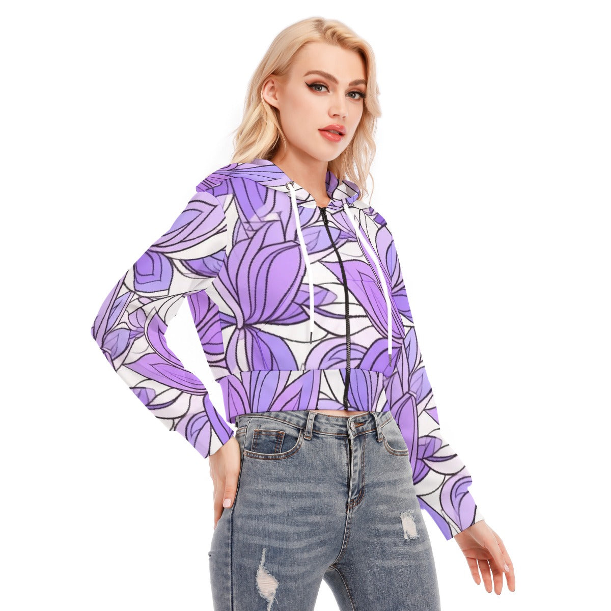 All-Over Print Women's Crop Top Hoodie With Zipper Closure