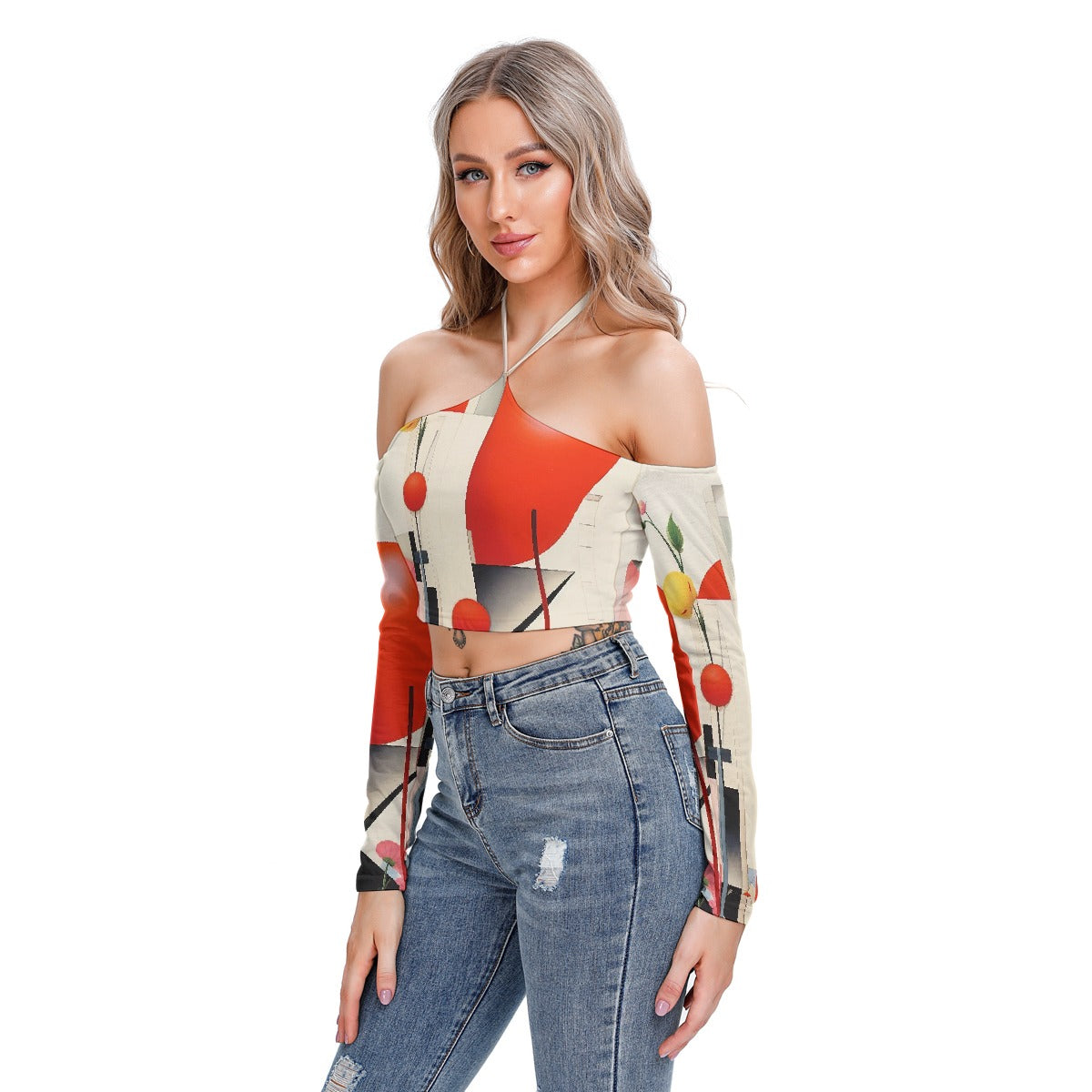 All-Over Print Women's Halter Lace-up Top