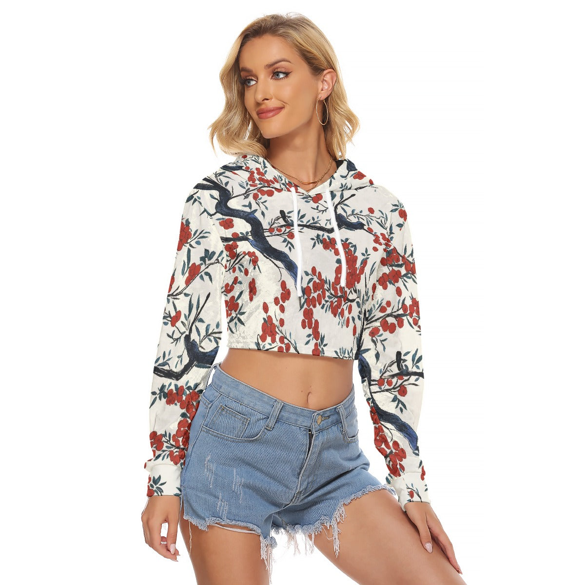 All-Over Print Women's Crop Top Hoodie|Velvet