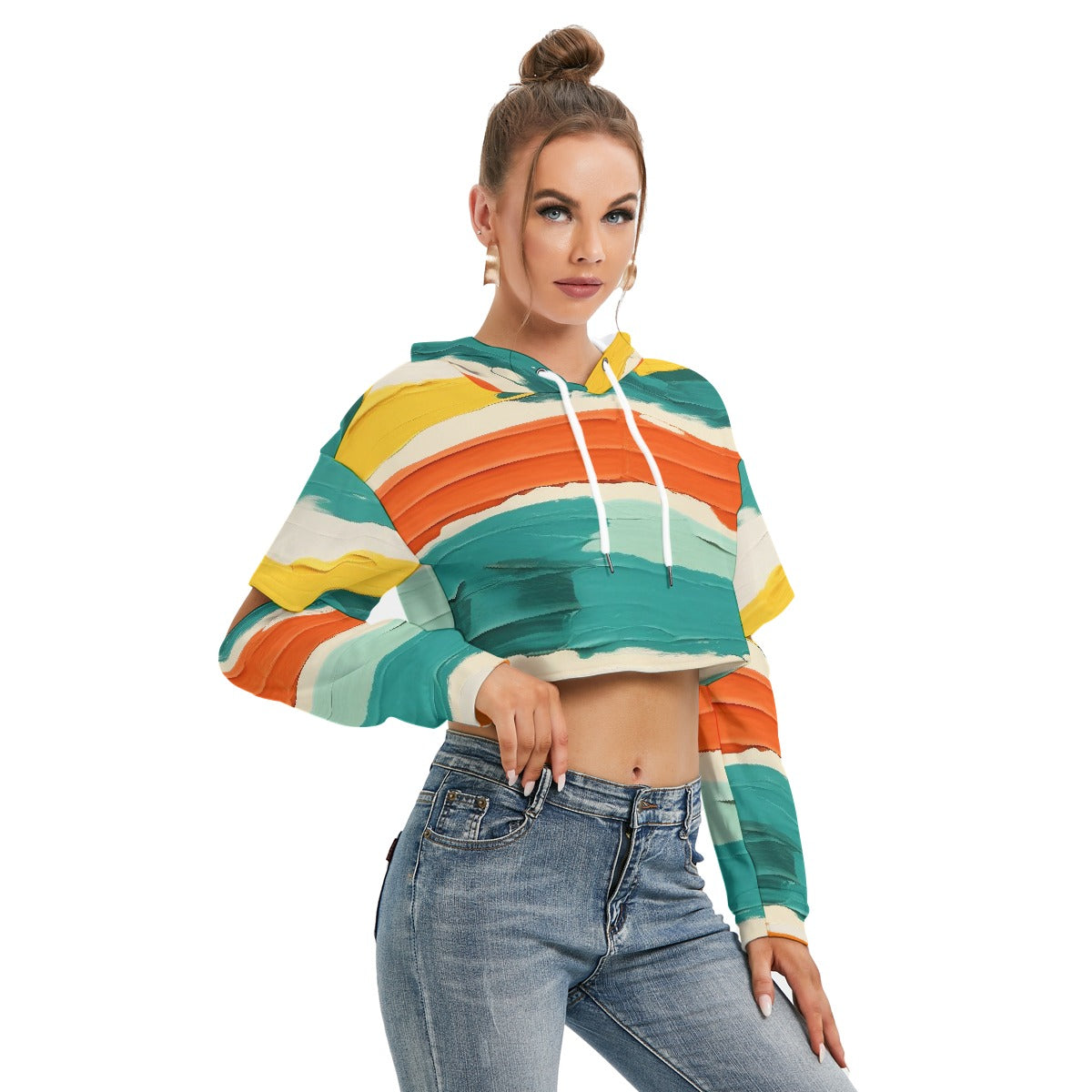 All-Over Print Women's Heavy Fleece Hoodie With Hollow Out Sleeve