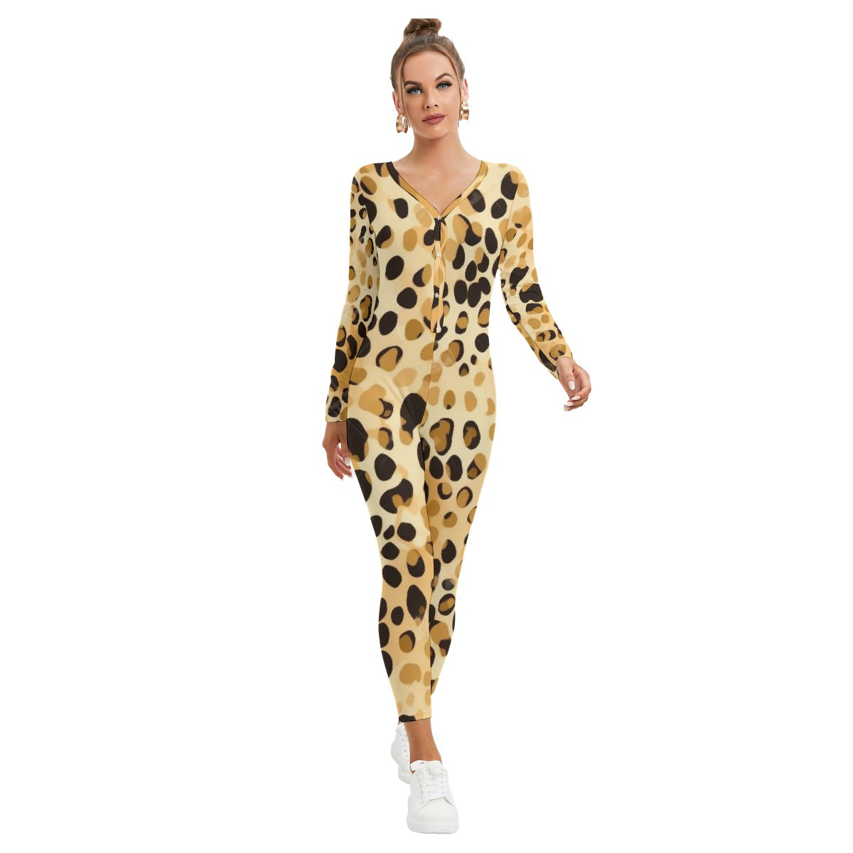 All-Over Print Women's Plunging Neck Jumpsuit