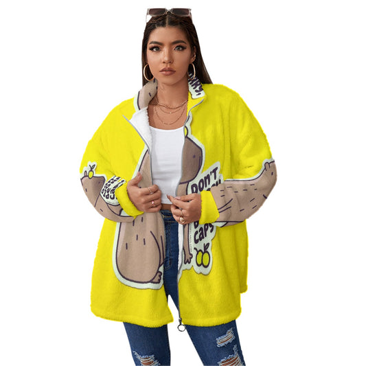 All-Over Print Unisex Borg Fleece Stand-up Collar Coat With Zipper Closure(Plus Size)