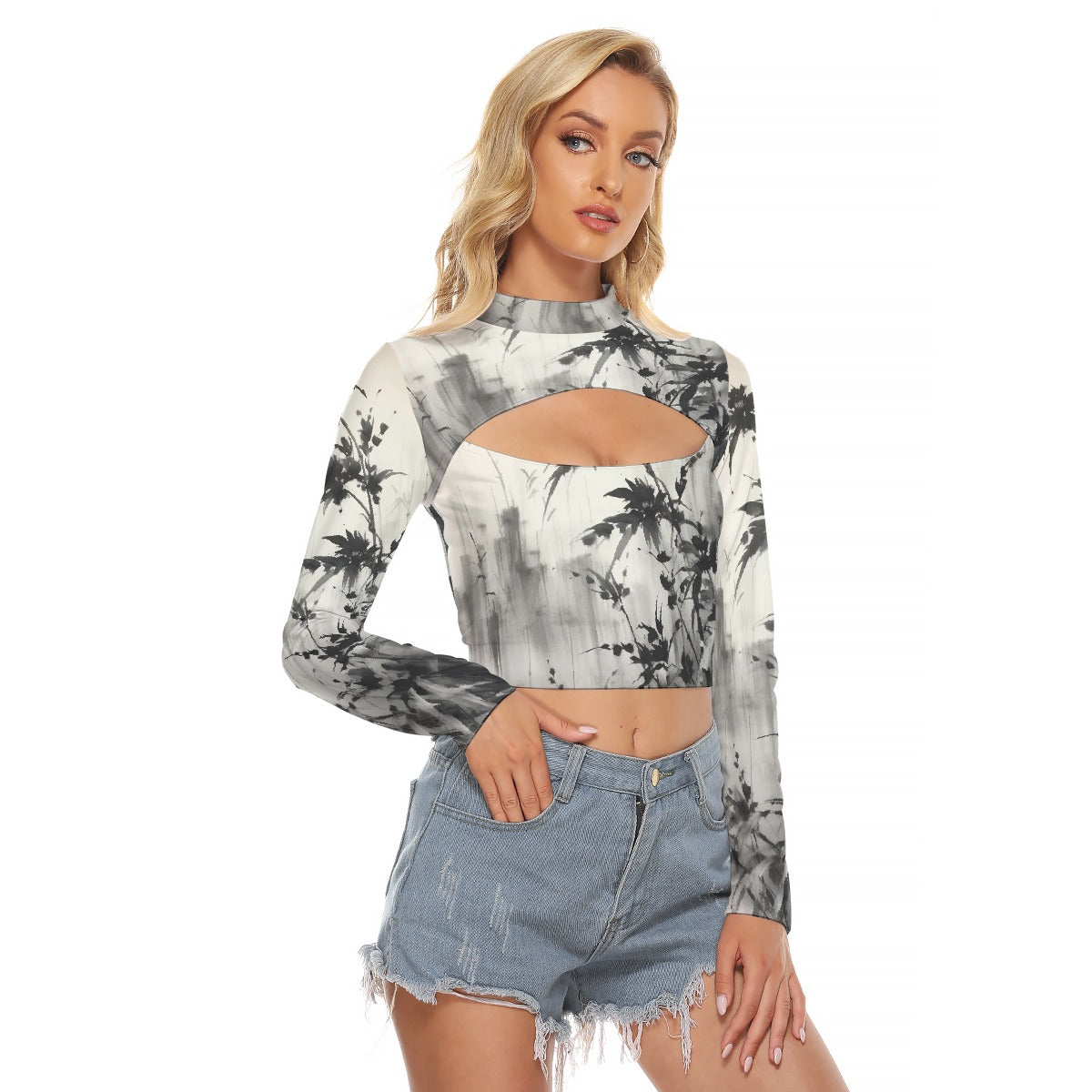 All-Over Print Women's Hollow Chest Keyhole Tight Crop Top