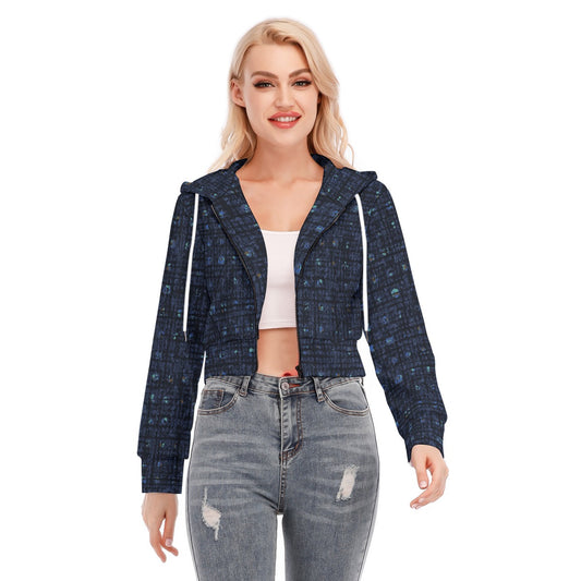 All-Over Print Women's Crop Top Hoodie With Zipper Closure