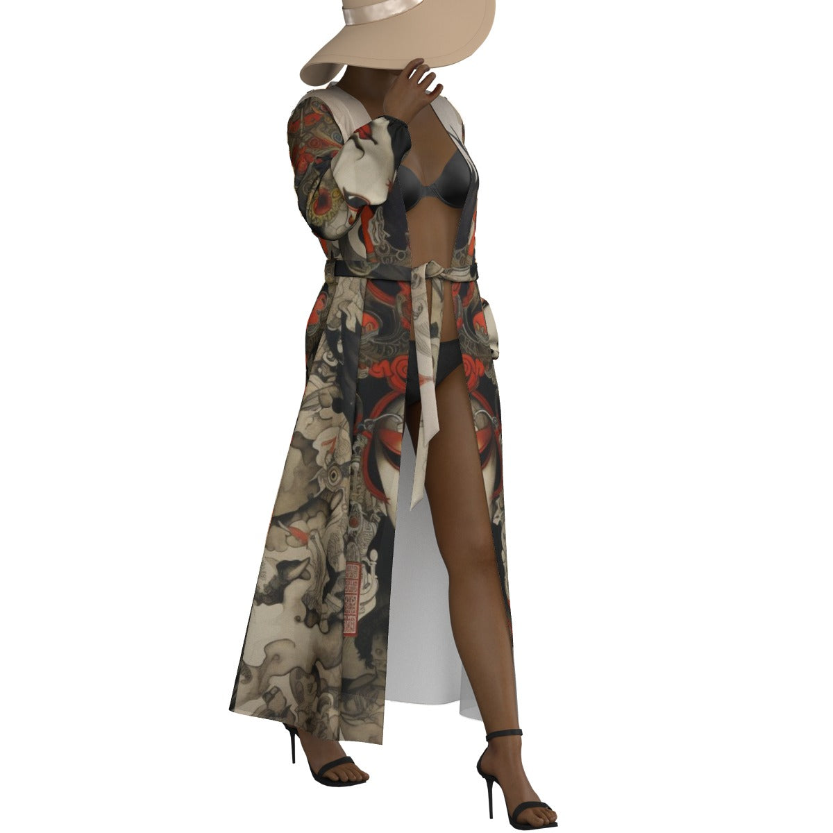 All-Over Print Women's Lace-up Chiffon Robe