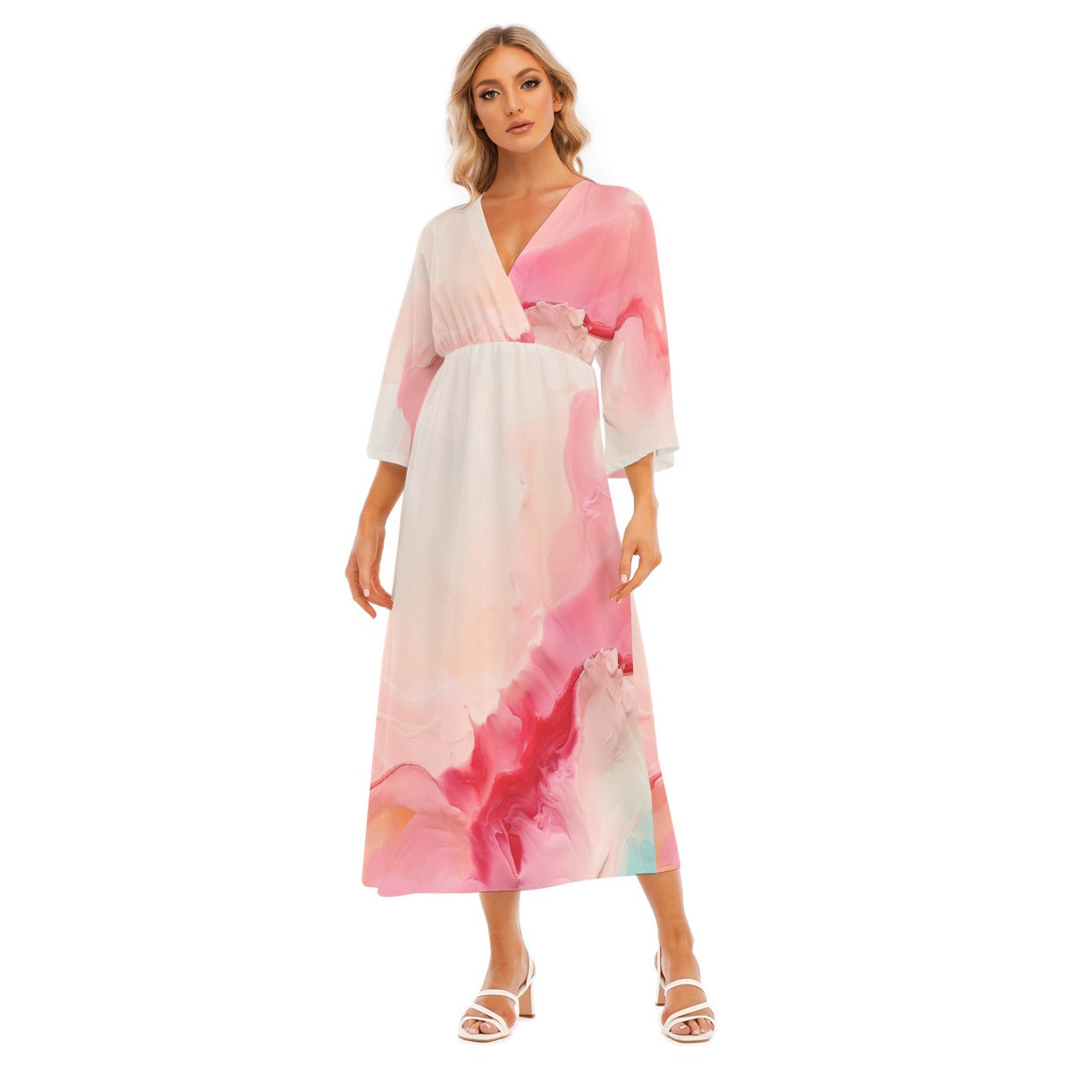 All-Over Print Women's Mid-Sleeve Long Dress