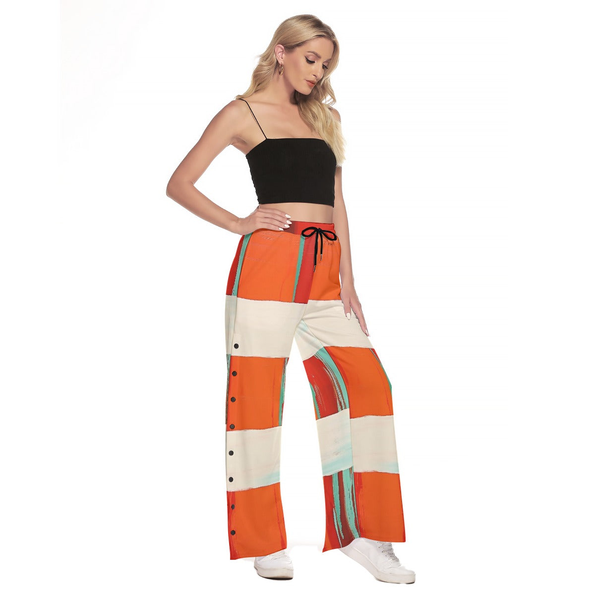 All-Over Print Women's Side Slit Snap Button Trousers