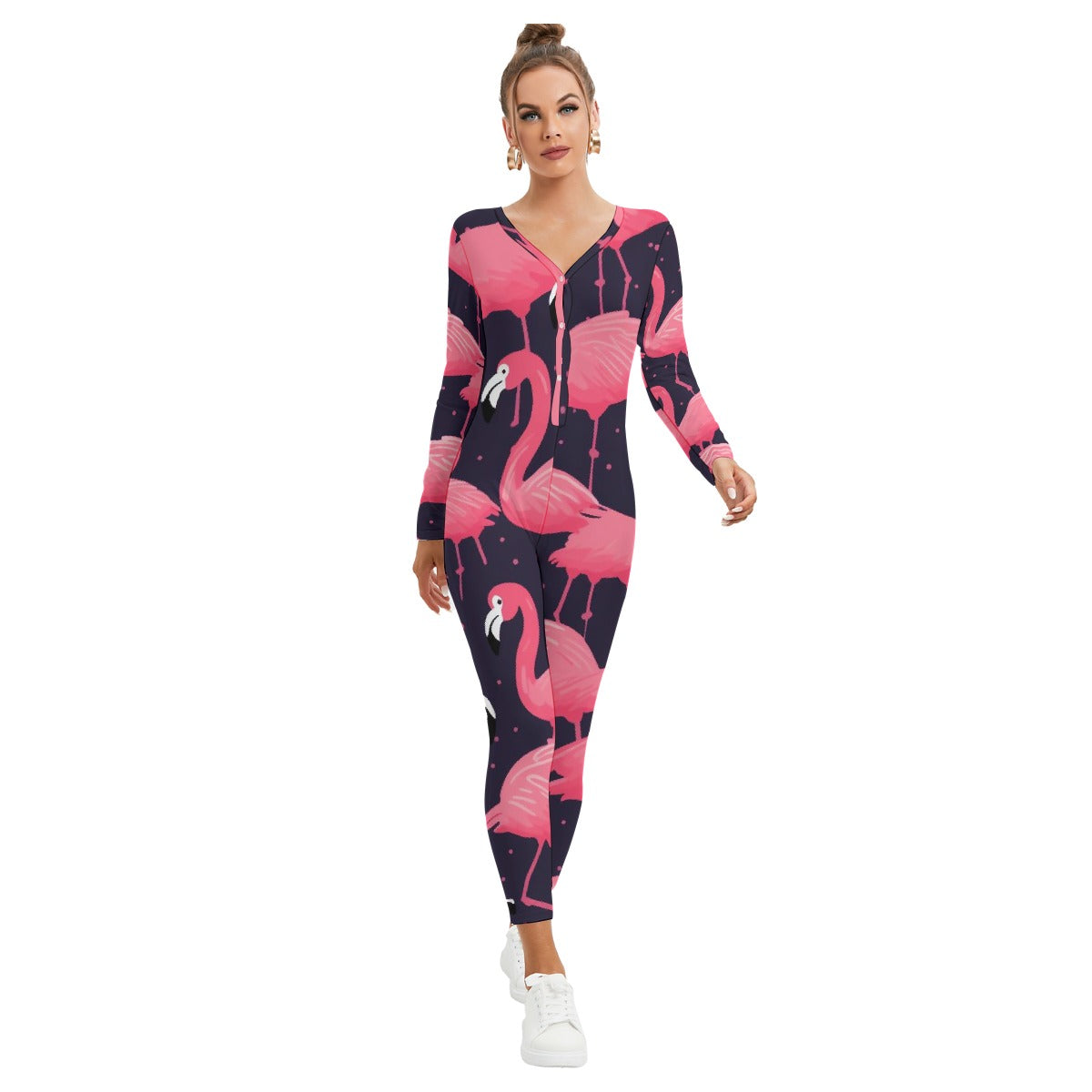 All-Over Print Women's Plunging Neck Jumpsuit