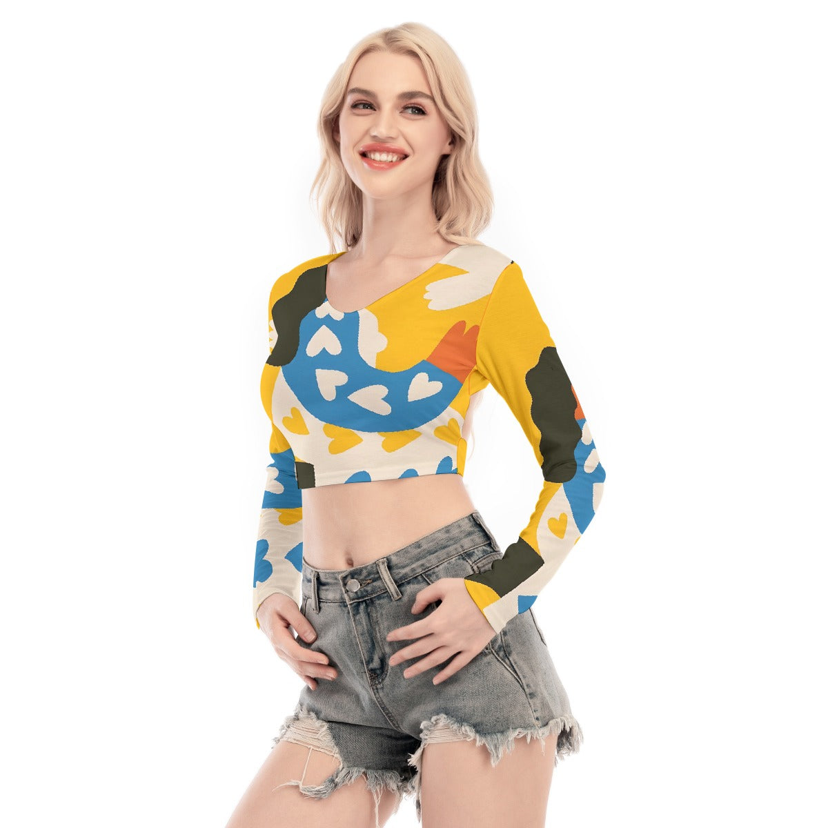 All-Over Print Women's Back Hollow T-shirt With Strap