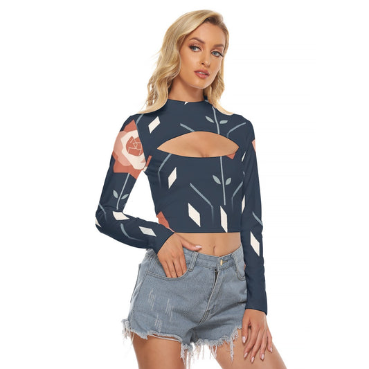 All-Over Print Women's Hollow Chest Keyhole Tight Crop Top