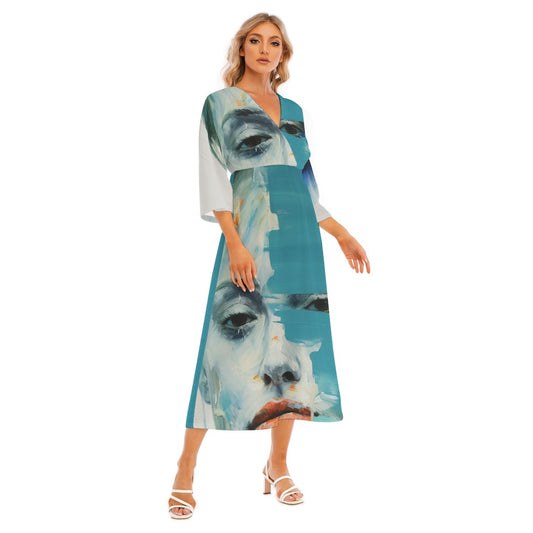 All-Over Print Women's Mid-Sleeve Long Dress