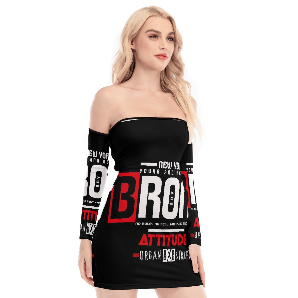 All-Over Print Women's Off-shoulder Back Lace-up Dress