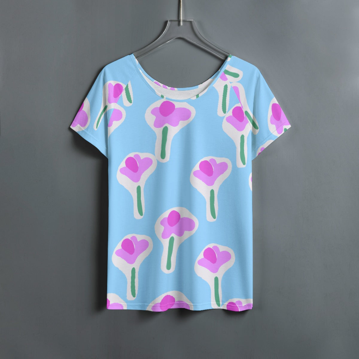 All-Over Print Women's Round Neck T-shirt With Raglan Sleeve