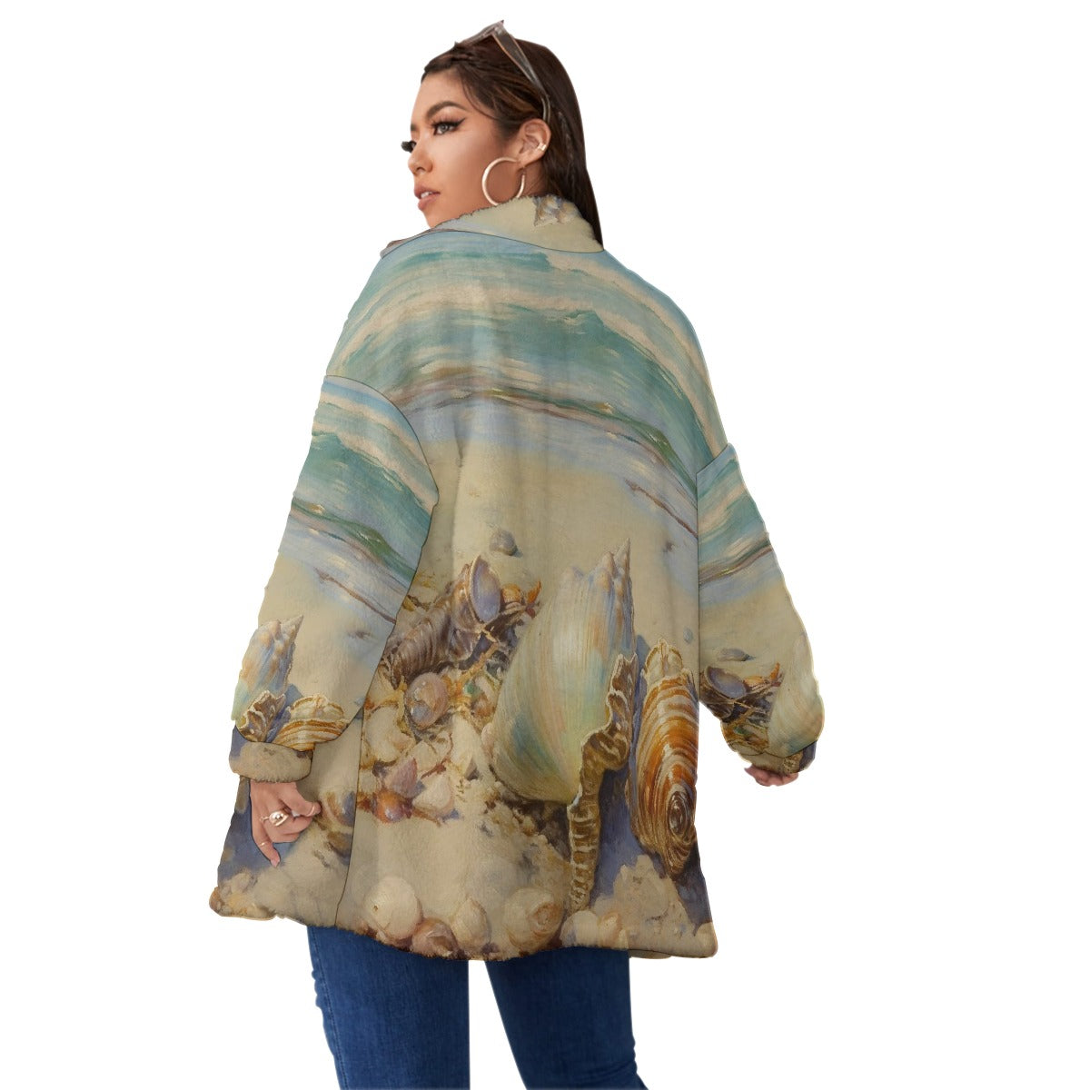 All-Over Print Unisex Borg Fleece Stand-up Collar Coat With Zipper Closure(Plus Size)