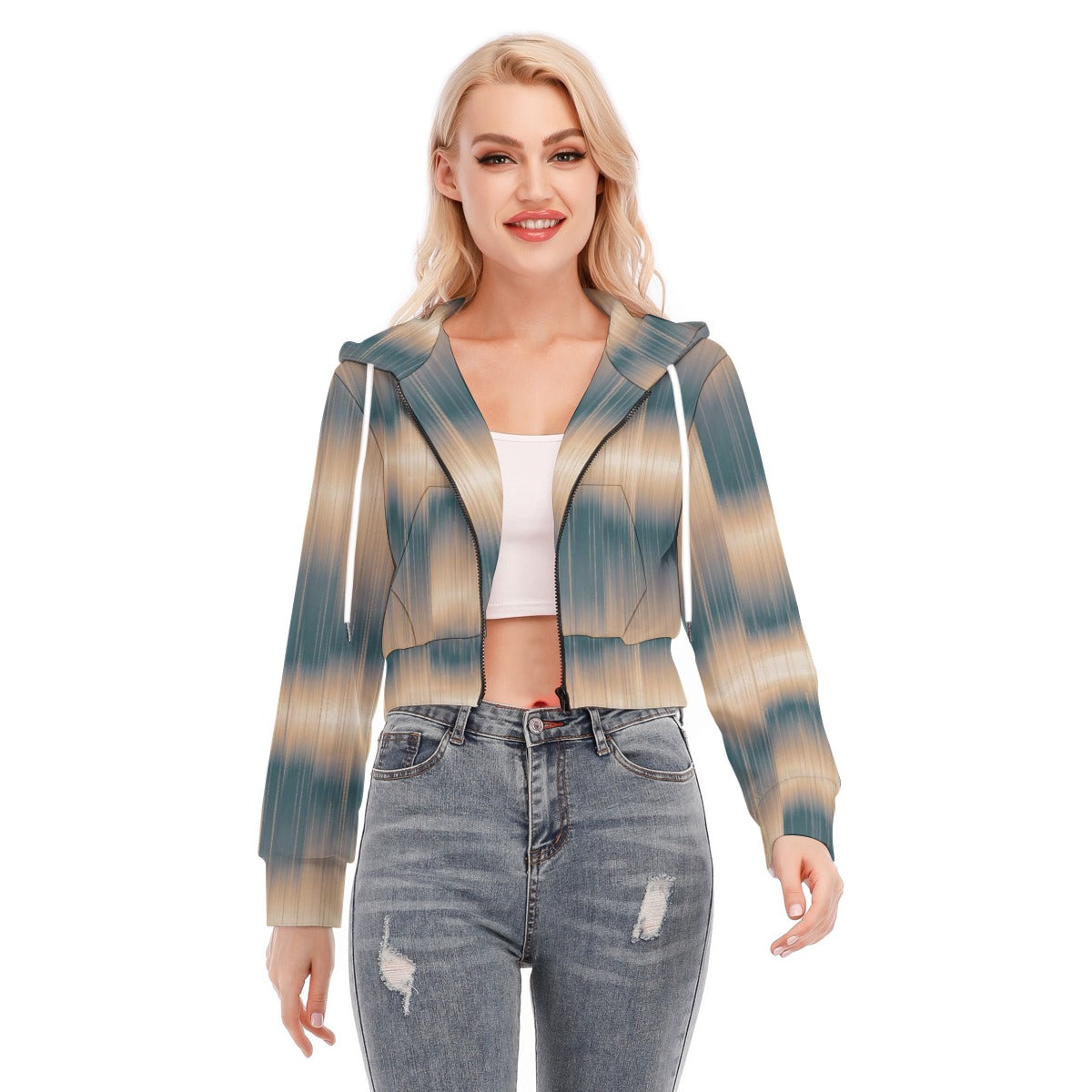 All-Over Print Women's Crop Top Hoodie With Zipper Closure