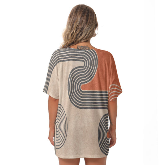 All-Over Print Women's Bat Sleeves V-Neck Blouse