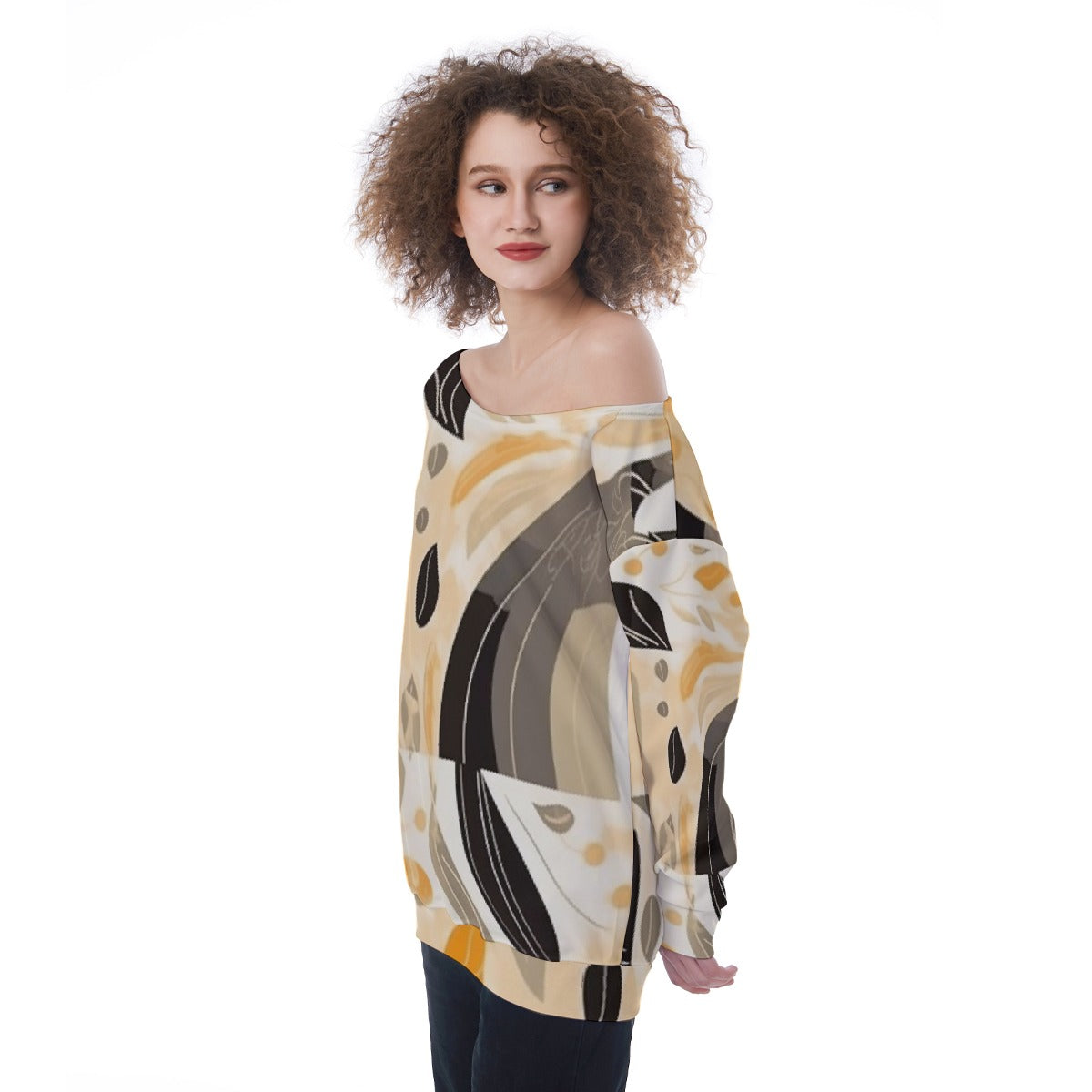 All-Over Print Oversized Women's Off-Shoulder Sweatshirt