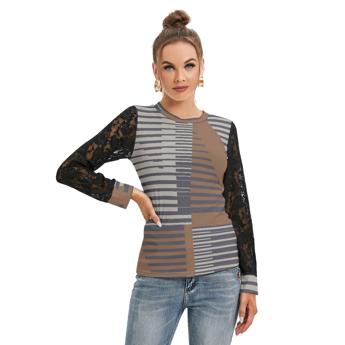 All-Over Print Women's T-shirt And Sleeve With Black Lace