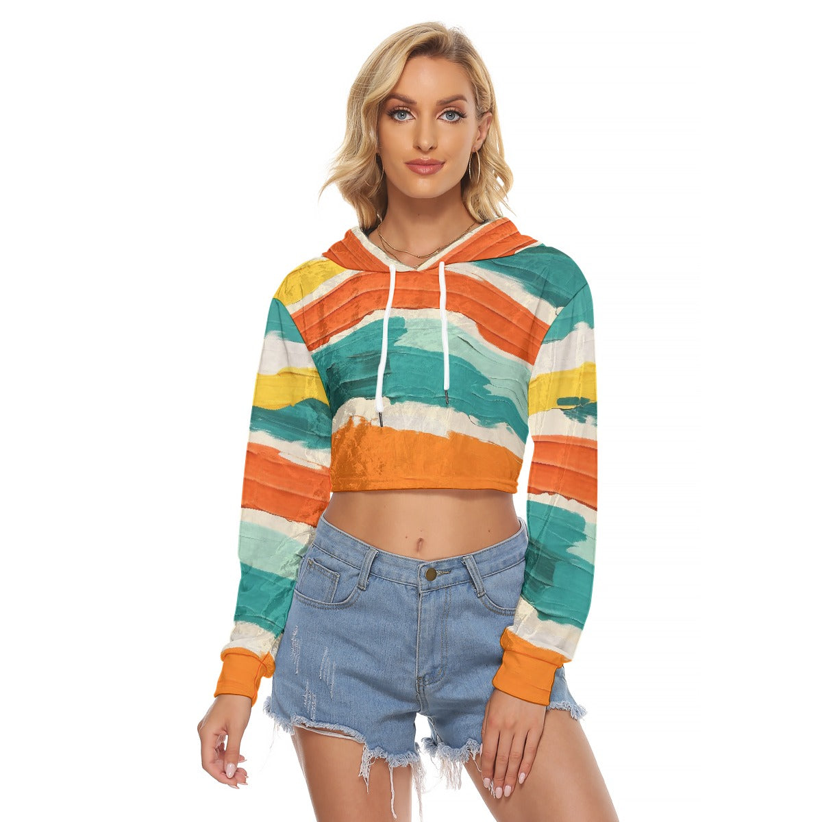 All-Over Print Women's Crop Top Hoodie|Velvet
