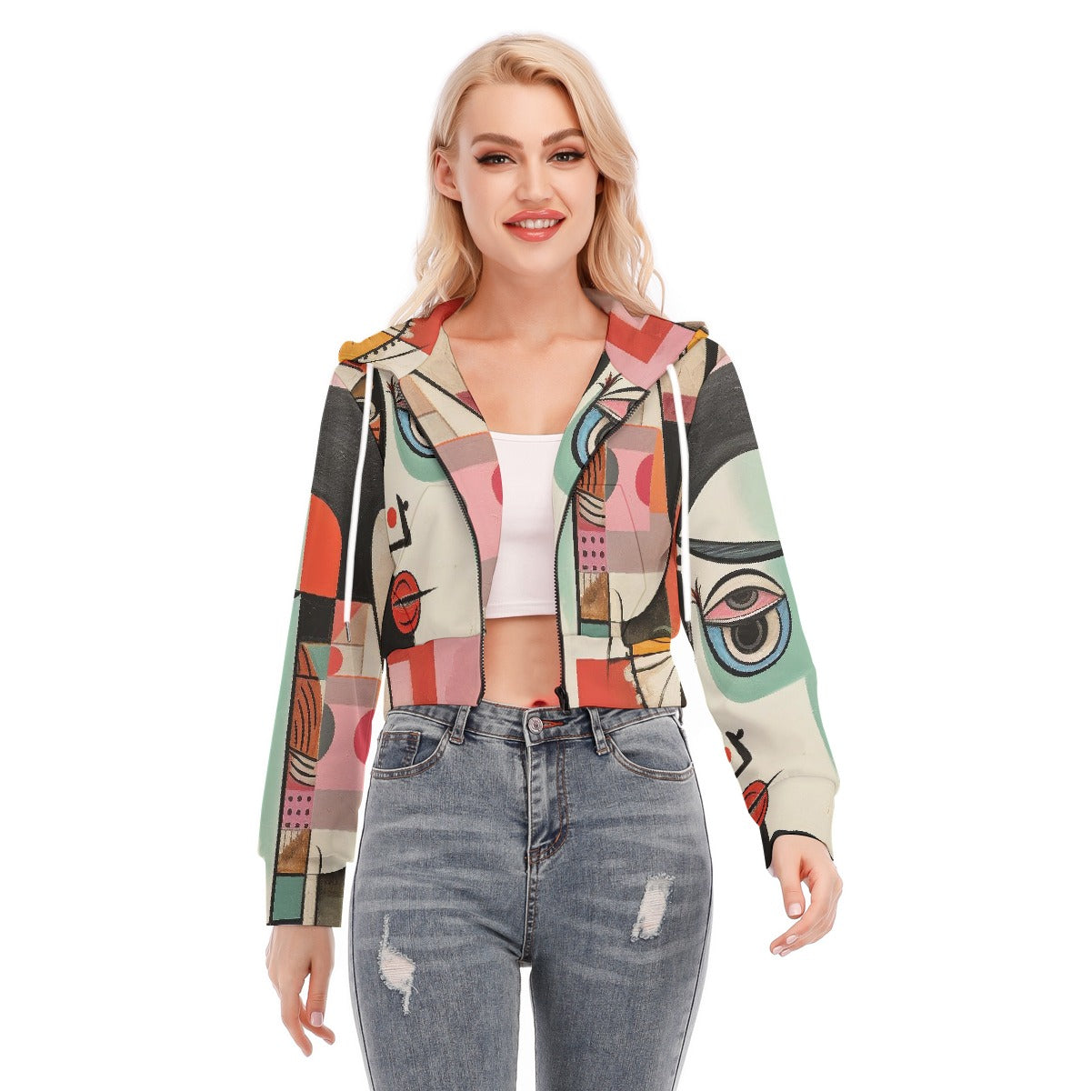 All-Over Print Women's Crop Top Hoodie With Zipper Closure