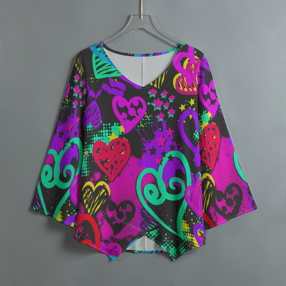 All-Over Print Women's V-neck T-shirt With Irregular Hem