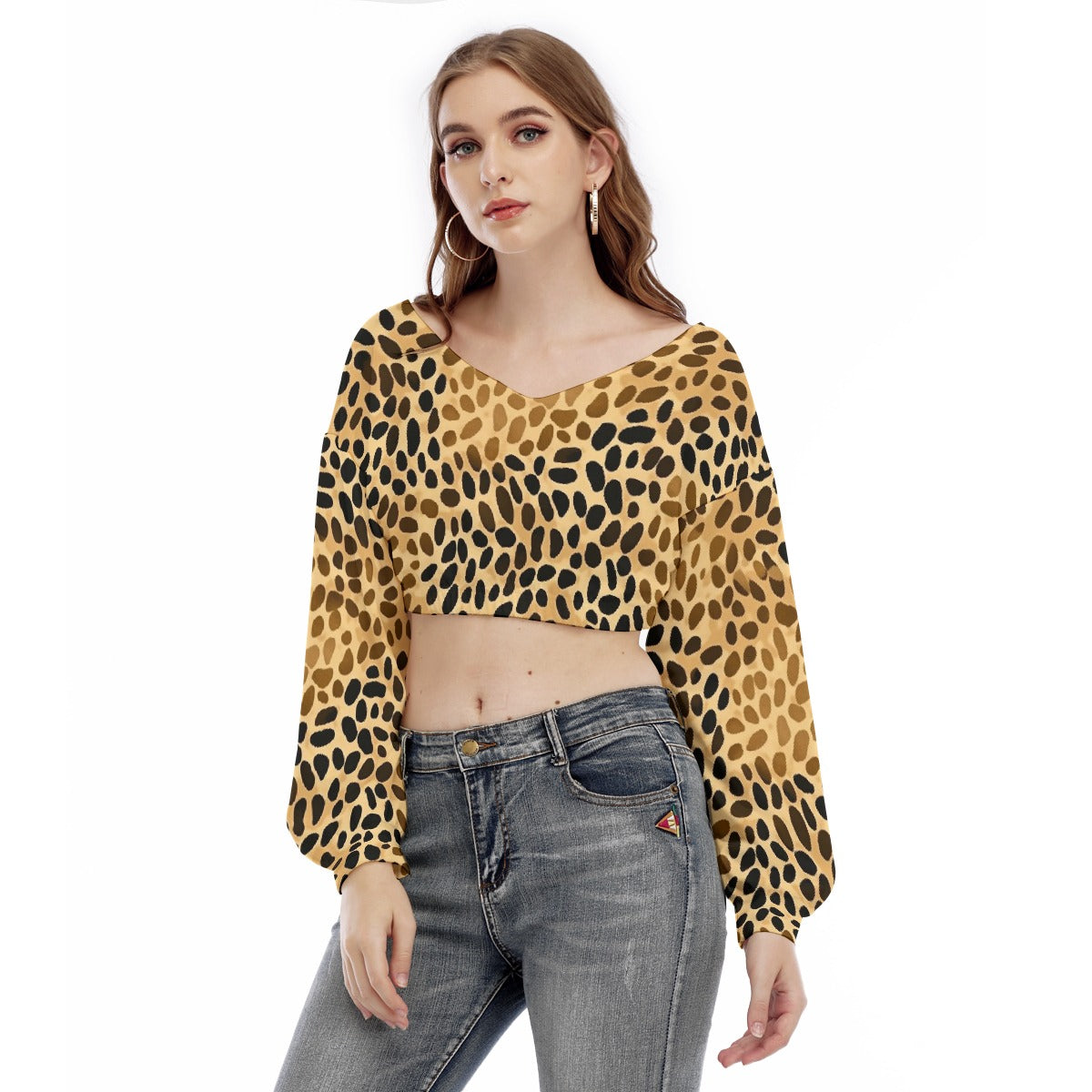 All-Over Print Women's V-neck Long Sleeve Cropped Sweatshirt