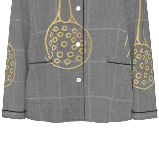 All-Over Print Women's Long Sleeve Pajama Set With Black Contrast Piping