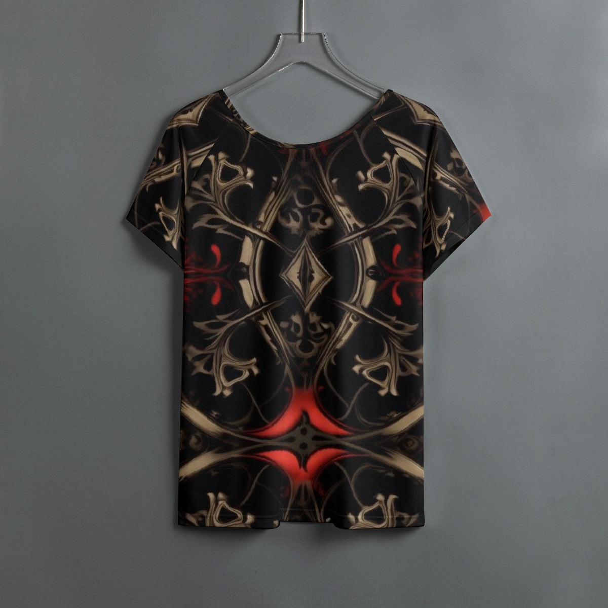 All-Over Print Women's Round Neck T-shirt With Raglan Sleeve