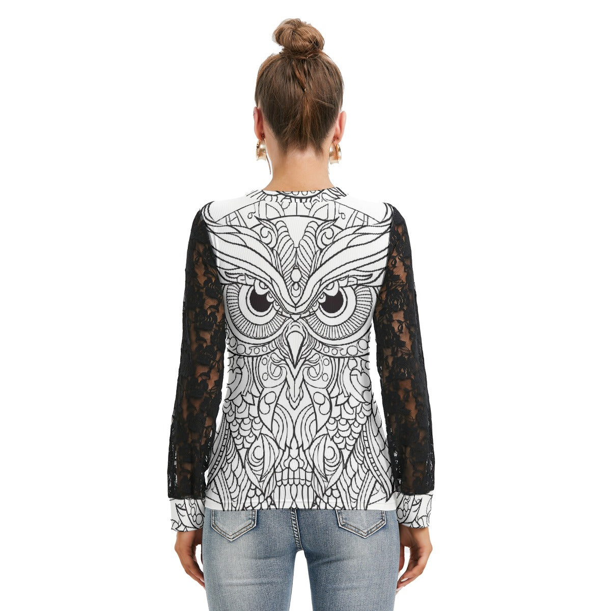 All-Over Print Women's T-shirt And Sleeve With Black Lace