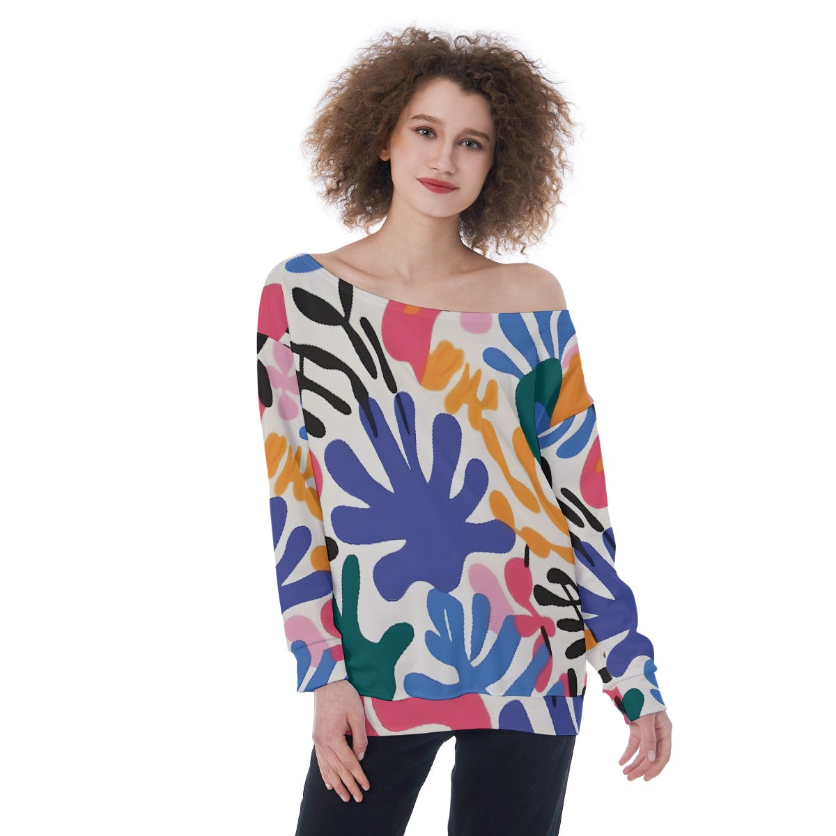 All-Over Print Oversized Women's Off-Shoulder Sweatshirt