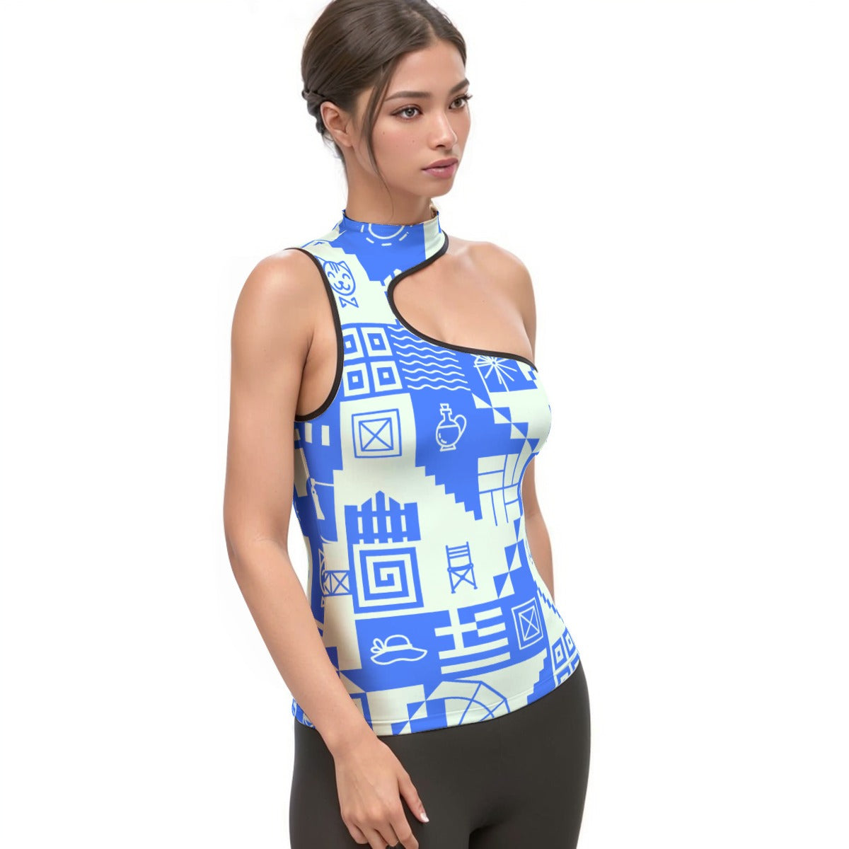 All-Over Print Women's Halter Sleeveless Asymmetrical Tank Top