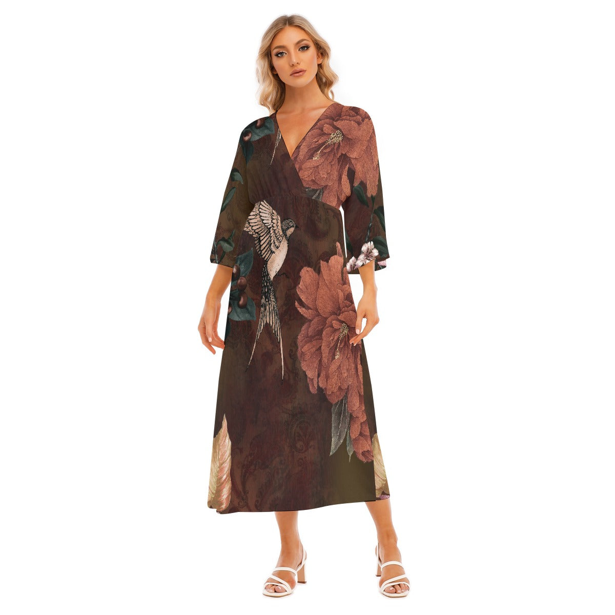 All-Over Print Women's Mid-Sleeve Long Dress
