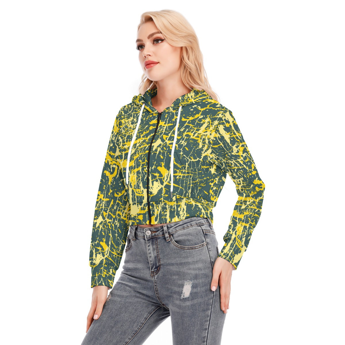 All-Over Print Women's Crop Top Hoodie With Zipper Closure