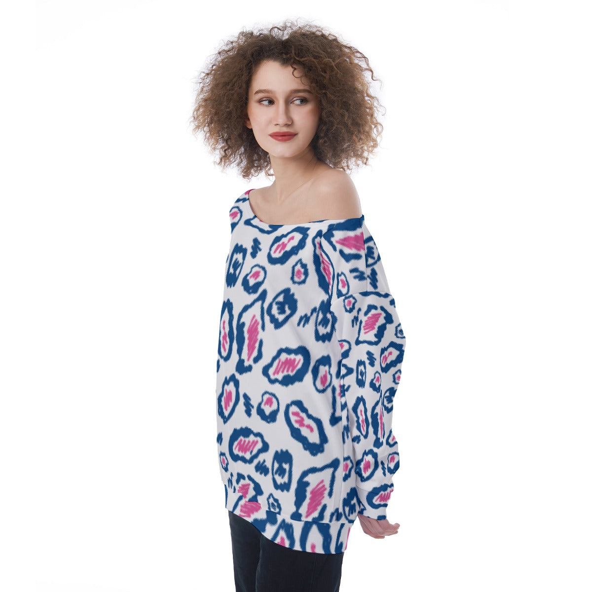 All-Over Print Oversized Women's Off-Shoulder Sweatshirt