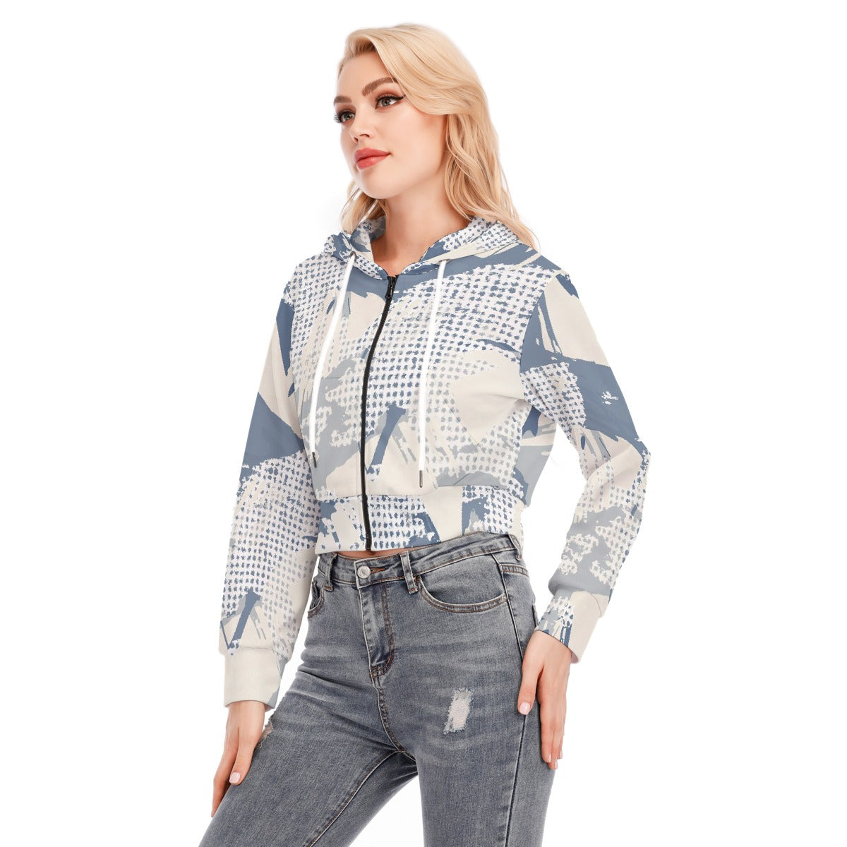 All-Over Print Women's Crop Top Hoodie With Zipper Closure