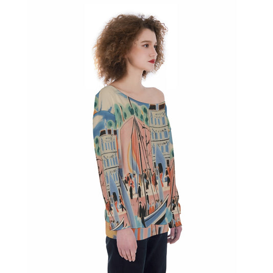 All-Over Print Oversized Women's Off-Shoulder Sweatshirt