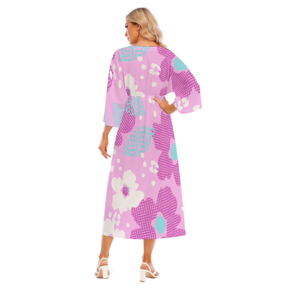 All-Over Print Women's Mid-Sleeve Long Dress