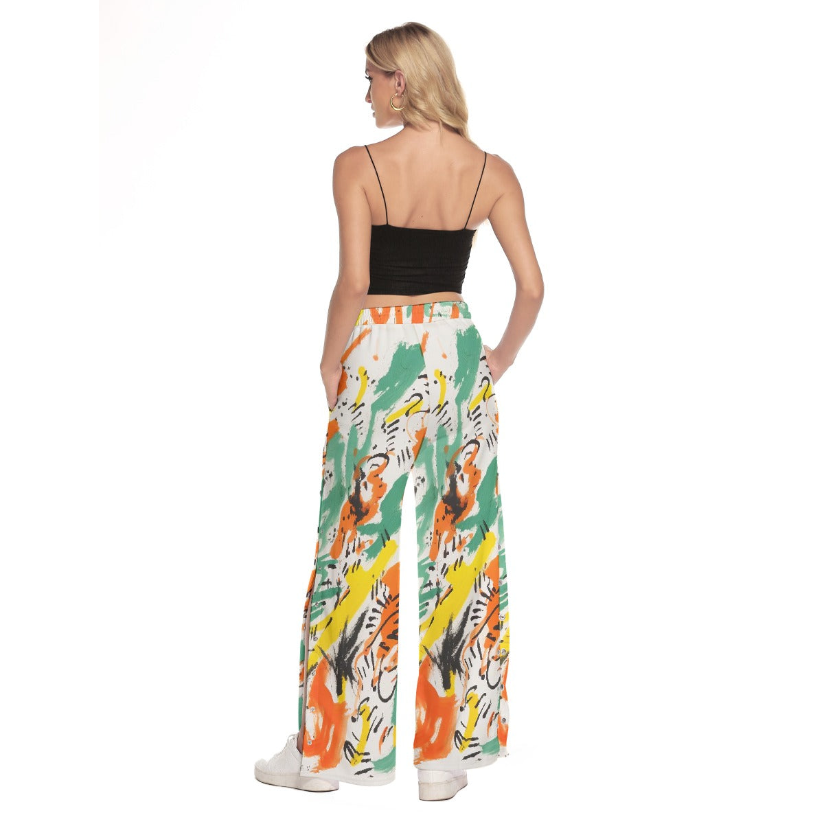 All-Over Print Women's Side Slit Snap Button Trousers
