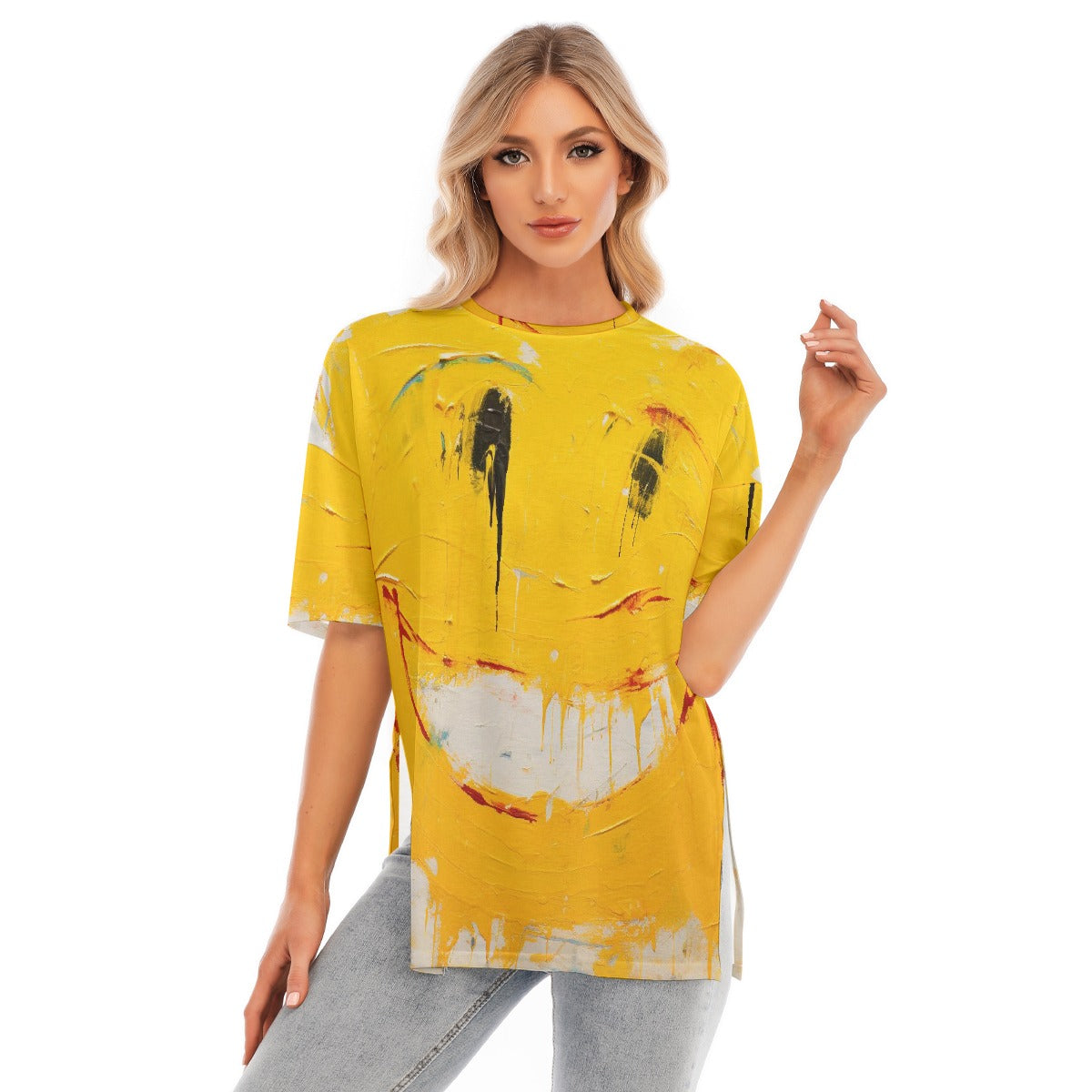 All-Over Print Women's Short Sleeves T-shirt With Hem Split