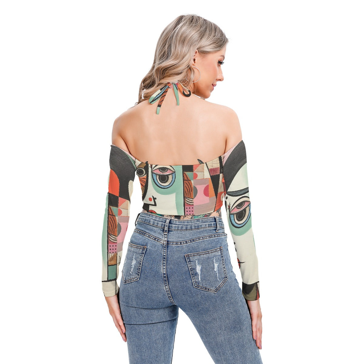 All-Over Print Women's Halter Lace-up Top