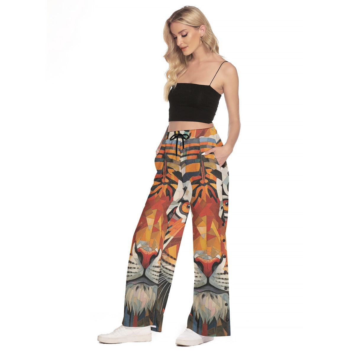 All-Over Print Women's Side Slit Snap Button Trousers