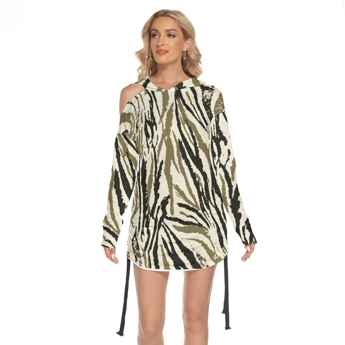 All-Over Print Women's One-shoulder Dress With Waist Shirring