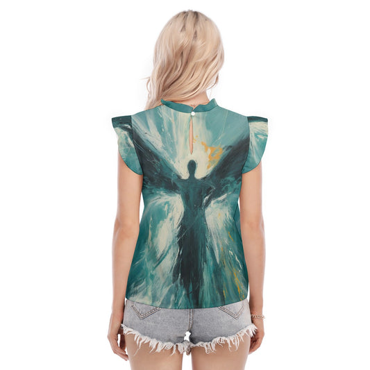 All-Over Print Women's Blouse With Ruffle Collar And Sleeve