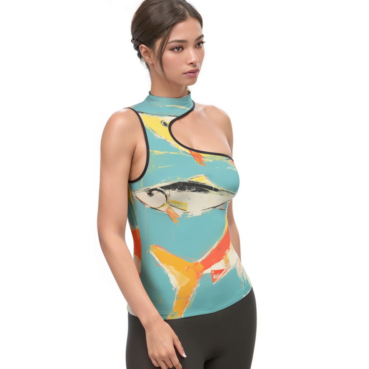 All-Over Print Women's Halter Sleeveless Asymmetrical Tank Top