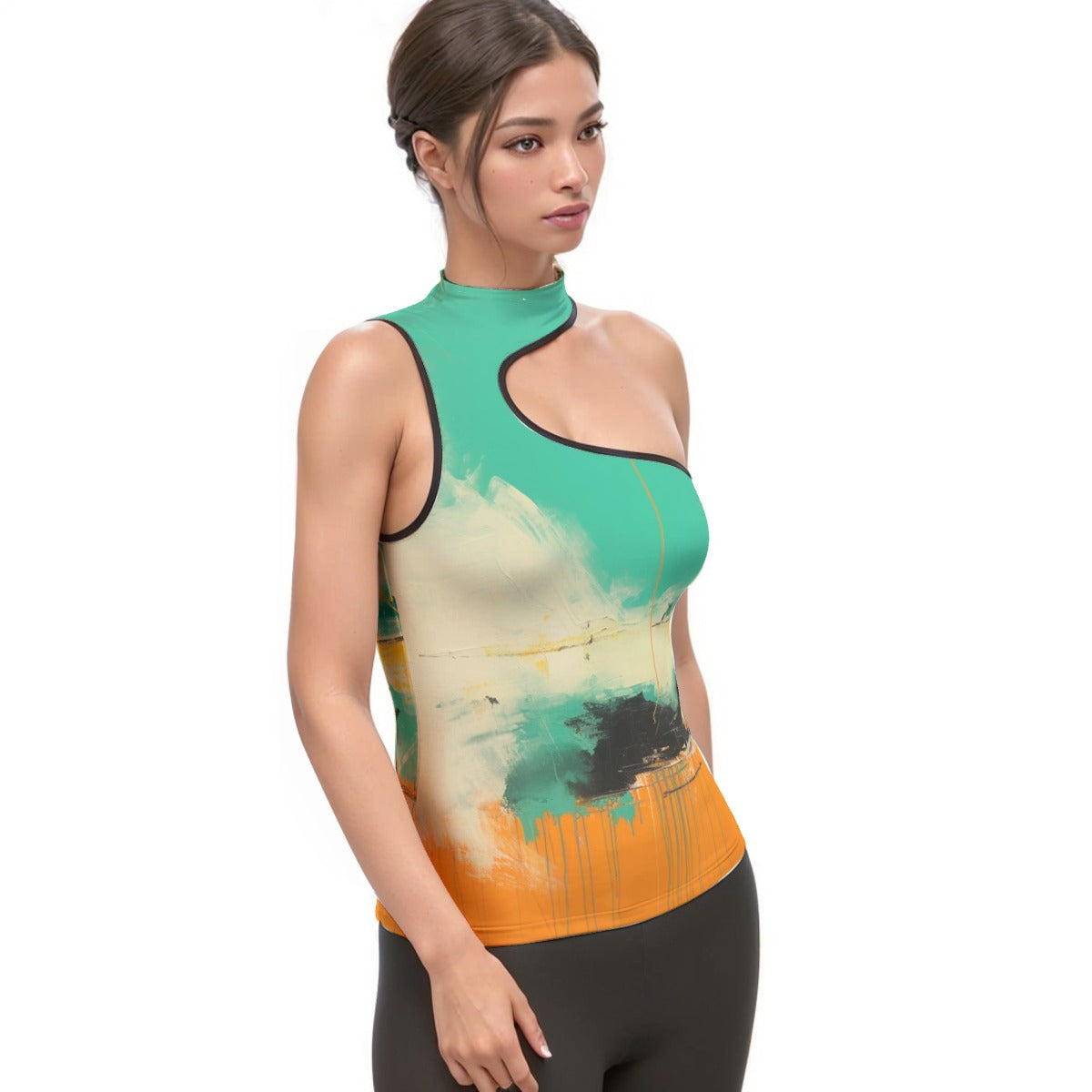 All-Over Print Women's Halter Sleeveless Asymmetrical Tank Top